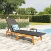 Sun Lounger Black and Brown Poly Rattan and Solid Wood Acacia