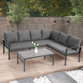 Grand patio 4-Piece Patio Furniture Set, All-Weather Outdoor Conversation Set Sectional Sofa with Water Resistant Beige Thick Cushions and Coffee Tabl