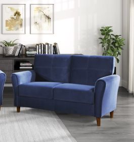 Blue Velvet Upholstery 1pc Comfort Loveseat Plush Seatbacks Tufted Detail Solid Wood Frame Modern Living Room Furniture