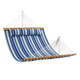 VEVOR Double Quilted Fabric Hammock, 12 FT Double Hammock with Hardwood Spreader Bars, 2 Person Quilted Hammock with Detachable Pillow and Chains for