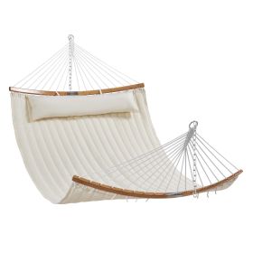 VEVOR Double Quilted Fabric Hammock, 12 FT Double Hammock with Curved Spreader Bars, 2 Person Quilted Hammock with Detachable Pillow and Chains for Ca