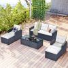 GO 6-piece All-Weather Wicker PE rattan Patio Outdoor Dining Conversation Sectional Set with coffee table, wicker sofas, ottomans, removable cushions