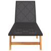 Sun Lounger Black and Brown Poly Rattan and Solid Wood Acacia