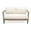 2 - Person Outdoor Acacia Wood Patio Seating Group with Cushions and Coffee Table for Porch, Garden, Backyard, Balcony, Brown wash, Beige cushion