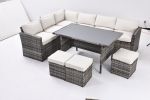 Outdoor Patio Furniture Set,7 Pieces Outdoor Sectional Conversation Sofa with Dining Table,Chairs and Ottomans,All Weather PE Rattan and Steel Frame,W