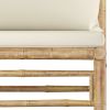 5 Piece Patio Lounge Set with Cream White Cushions Bamboo