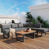 TREXM 3-Piece Modern Multi-Functional Outdoor Sectional Sofa Set with Height-adjustable Seating and Coffee Table for Patio, Garden and Backyard (Grey)