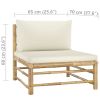 5 Piece Patio Lounge Set with Cream White Cushions Bamboo