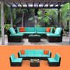 Brown Gradient Rattan Lake Blue Cushion Cushion Vacuum Packing Rattan 7 Piece Set