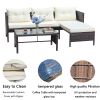 Outdoor patio Furniture sets 4 piece Conversation set wicker Ratten Sectional Sofa With Seat Cushions(Beige Cushion)