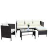 Outdoor patio Furniture sets 4 piece Conversation set wicker Ratten Sectional Sofa With Seat Cushions(Beige Cushion)