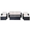 GO 6-piece All-Weather Wicker PE rattan Patio Outdoor Dining Conversation Sectional Set with coffee table, wicker sofas, ottomans, removable cushions