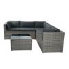 6 Pieces PE Rattan sectional Outdoor Furniture Cushioned Sofa set Grey Wicker, Dark Grey Cushion