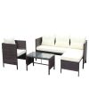 Outdoor patio Furniture sets 4 piece Conversation set wicker Ratten Sectional Sofa With Seat Cushions(Beige Cushion)