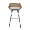 Outdoor 29.25'' Wicker and Iron Barstool with Cushion (Set of 2)