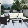 Outdoor patio Furniture sets 4 piece Conversation set wicker Ratten Sectional Sofa With Seat Cushions(Beige Cushion)