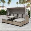 4 Piece UV-Proof Resin Wicker Patio Sofa Set with Retractable Canopy, Cushions and Lifting Table