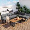 TREXM 3-Piece Modern Multi-Functional Outdoor Sectional Sofa Set with Height-adjustable Seating and Coffee Table for Patio, Garden and Backyard (Grey)