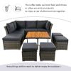 U_STYLE Patio Furniture Set, 10 Piece Outdoor Conversation Set, CoffeeTable with Ottomans, Solid wood coffee table