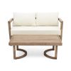 2 - Person Outdoor Acacia Wood Patio Seating Group with Cushions and Coffee Table for Porch, Garden, Backyard, Balcony, Brown wash, Beige cushion