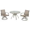 5-Piece Bistro Patio Table and Chairs Set with Tan PVC Sling Swivel Rocker Chairs and Round Cast-Top Outdoor Table, Premium Weather Resistant Outdoor