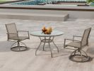 5-Piece Bistro Patio Table and Chairs Set with Tan PVC Sling Swivel Rocker Chairs and Round Cast-Top Outdoor Table, Premium Weather Resistant Outdoor