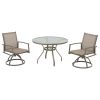 3-Piece Bistro Patio Table and Chairs Set with Tan PVC Sling Swivel Rocker Chairs and Round Cast-Top Outdoor Table, Premium Weather Resistant Outdoor