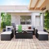 GO 6-piece All-Weather Wicker PE rattan Patio Outdoor Dining Conversation Sectional Set with coffee table, wicker sofas, ottomans, removable cushions