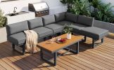 TREXM 3-Piece Modern Multi-Functional Outdoor Sectional Sofa Set with Height-adjustable Seating and Coffee Table for Patio, Garden and Backyard (Grey)