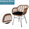 Oshion 3 pcs Wicker Rattan Patio Conversation Set with Tempered Glass Table Flaxen Yellow