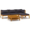 5 Piece Patio Lounge Set with Cushion Solid Acacia Wood