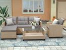 Outdoor;  Patio Furniture Sets;  4 Piece Conversation Set Wicker Ratten Sectional Sofa with Seat Cushions