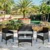 4 Piece Patio Furniture Wicker Conversation Set-‚Ä¢ 1x Love Seat ‚Ä¢ 2x Arm Chairs ‚Ä¢ 1x Glass Coffee Table