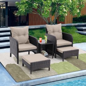 5 Piece Outdoor Patio Furniture Set,All Weather PE Rattan Conversation Chairs with Armrest and Removable Cushions,Ottomans and Storage Coffee Table fo (Color: Dust Grey)