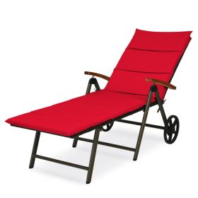 Foldable Outdoor Chaise Lounge Chair Wicker Recliner Chair with Aluminum Frame (Color: Red)