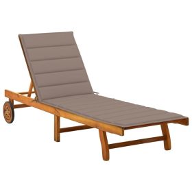 Patio Sun Lounger with Cushion Solid Acacia Wood (Color: Taupe)