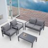 4-piece Aluminum Outdoor Patio Conversation Set,All-Weather Sectional Sofa Outside Furniture with Removable Cushions and Tempered Glass Coffee Table f