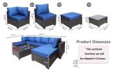 7 Pieces Outdoor Patio Sectional Sofa Couch, Silver Gray PE Wicker Furniture Conversation Sets with Washable Cushions & Glass Coffee Table for Garden,