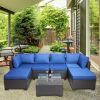 7 Pieces Outdoor Patio Sectional Sofa Couch, Silver Gray PE Wicker Furniture Conversation Sets with Washable Cushions & Glass Coffee Table for Garden,