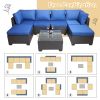 7 Pieces Outdoor Patio Sectional Sofa Couch, Silver Gray PE Wicker Furniture Conversation Sets with Washable Cushions & Glass Coffee Table for Garden,