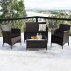 4 Pieces Comfortable Outdoor Rattan Sofa Set with Table