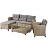 Outdoor;  Patio Furniture Sets;  4 Piece Conversation Set Wicker Ratten Sectional Sofa with Seat Cushions