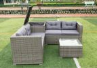 4 Piece Patio Sectional Wicker Rattan Outdoor Furniture Sofa Set with Storage Box Grey