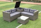 4 Piece Patio Sectional Wicker Rattan Outdoor Furniture Sofa Set with Storage Box Grey