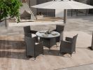 5 Piece Outdoor Dining Set All-Weather Wicker Patio Dining Table and Chairs with Cushions, Round Tempered Glass Tabletop with Umbrella Cutout for Pati