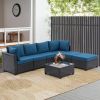 7 Pieces Outdoor Patio Furniture Set,Sectional Conversation Sofa Of Corner Chairs,Ottomans And Glass Top Table,All Weather PE Rattan and Steel Frame W