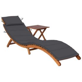 Patio Sun Lounger with Table and Cushion Solid Acacia Wood (Color: Anthracite)