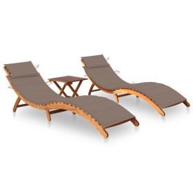 Sun Loungers 2 pcs with Table and Cushions Solid Acacia Wood (Color: Taupe)