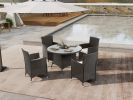 5 Piece Outdoor Dining Set All-Weather Wicker Patio Dining Table and Chairs with Cushions, Round Tempered Glass Tabletop with Umbrella Cutout for Pati