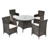 5 Piece Outdoor Dining Set All-Weather Wicker Patio Dining Table and Chairs with Cushions, Round Tempered Glass Tabletop with Umbrella Cutout for Pati